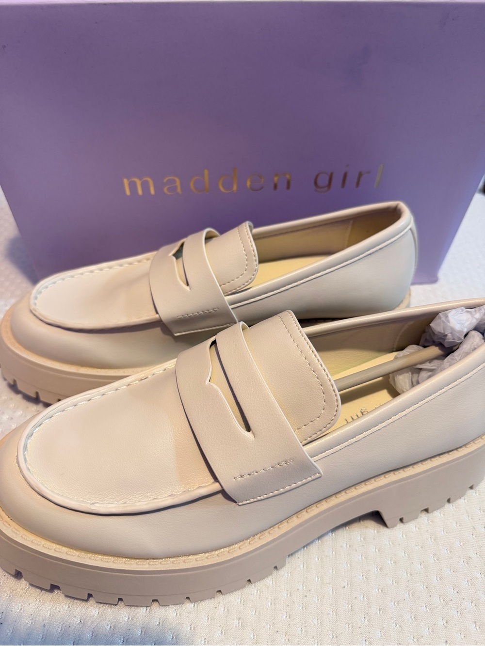 Madden Girl Cream Chunky Penny Loafers - Picture 2 of 3